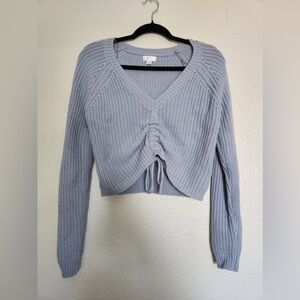 Women's Light Blue Sweater with Adjustable Drawstring